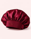 Burgundy satin Crown Bonnet with embroidered crown